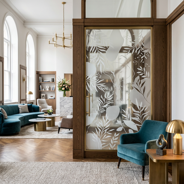 Decorative window film with elegant patterns for residential glass doors